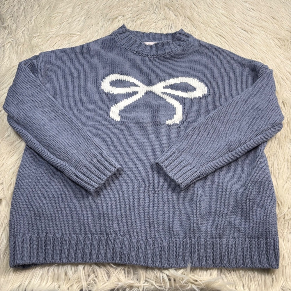 Sincerely Jules Women's XS Gray Bow Motif Crew Sweater Soft Girl Dopamine